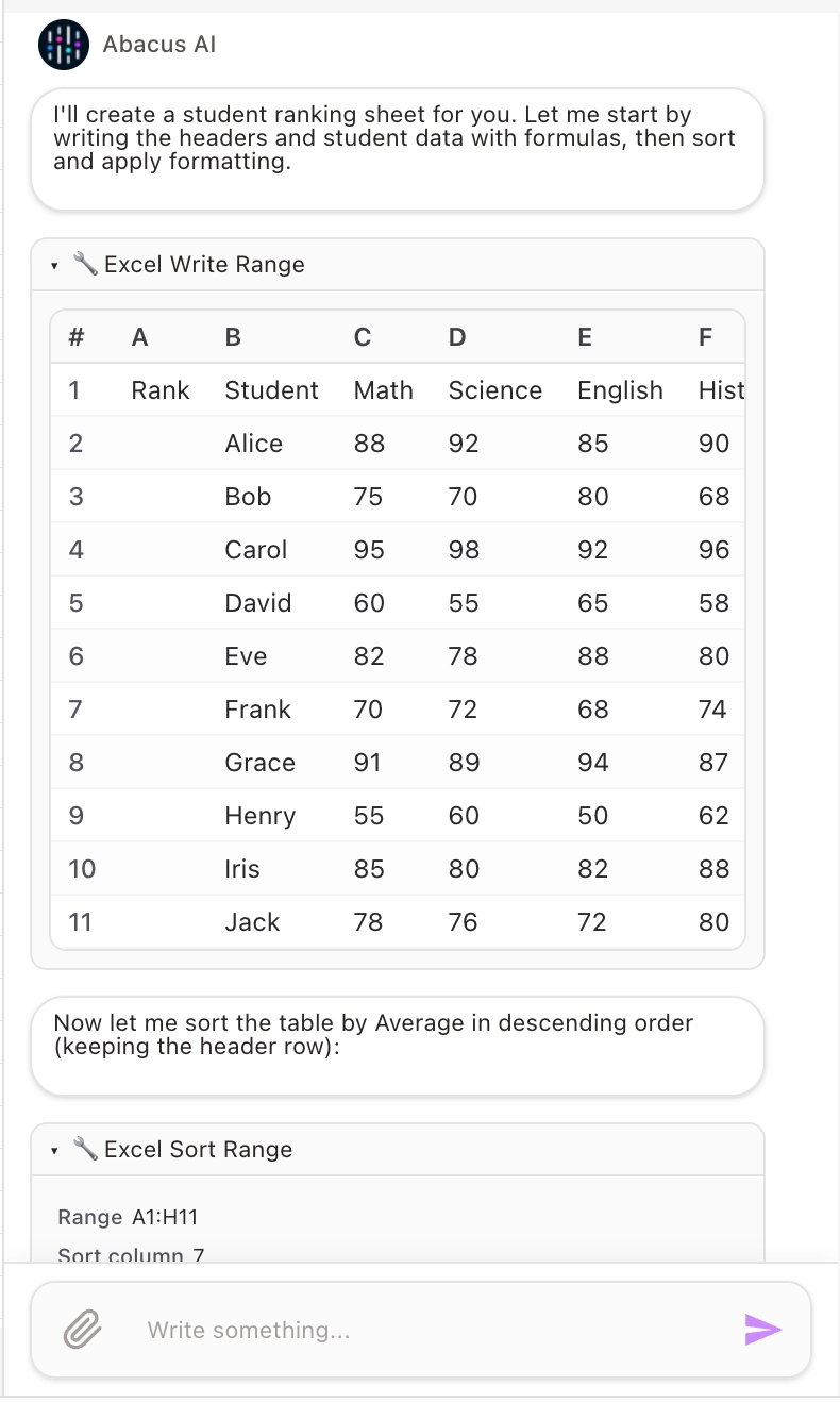 Excel table analysis with Abacus AI